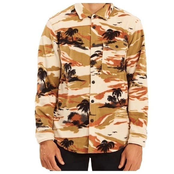 𝅺new Billabong Stone Tropical Furnace Fleece Button Up Shaket US M - Picture 1 of 11